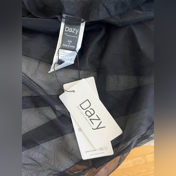 NWT DAZY Solid Sheer Mesh Overlay Dress, Black Small - Picture 3 of 3